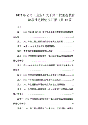 2023年公司（企业）关于第二批主题教育阶段性进展情况汇报（共12篇）.docx