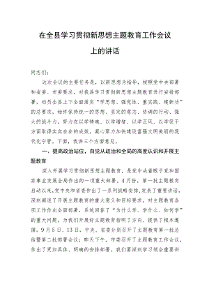 在全县学习贯彻新思想主题教育工作会议上的讲话.docx