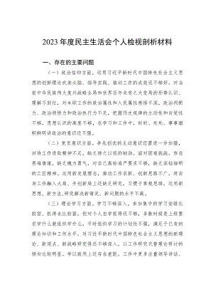 2023年度民主生活会个人检视剖析材料.docx