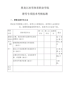 黑龙江冰雪体育职业学院滑雪专项技术考核标准.docx