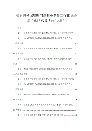 2023在医药领域腐败问题集中整治工作推进会上的汇报发言（16篇）.docx