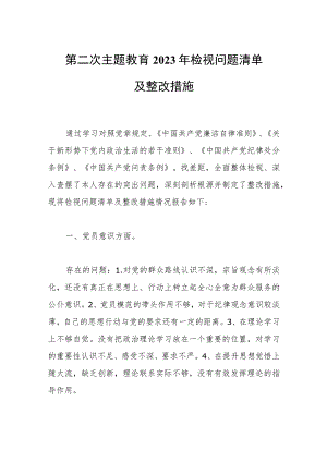 第二次主题教育2023年检视问题清单及整改措施.docx
