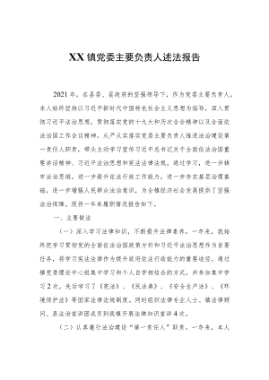 XX镇党委主要负责人述法报告.docx