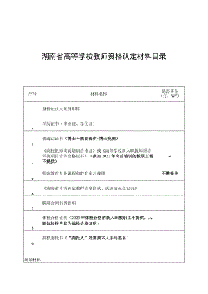 湖南省高等学校教师资格认定材料目录.docx
