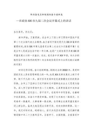 书记在政协某市九届二次会议开幕式上的讲话发言.docx