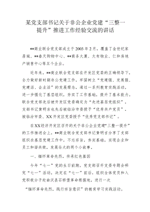 某党支部书记关于非公企业党建“三整一提升”推进工作经验交流的讲话.docx