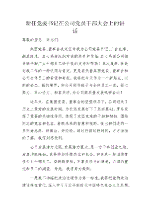 新任党委书记在公司党员干部大会上的讲话.docx