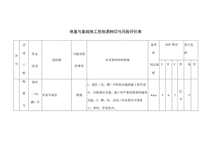地基与基础施工危险源辩识与风险评价表.docx