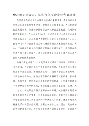 中心组研讨发言：切实优化民营企业发展环境.docx
