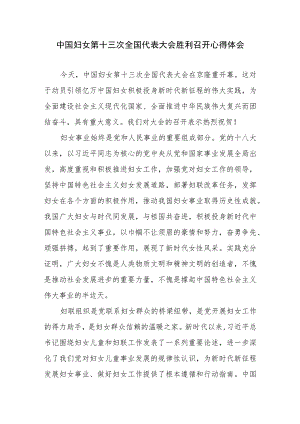 中国妇女第十三次全国代表大会胜利召开心得体会.docx