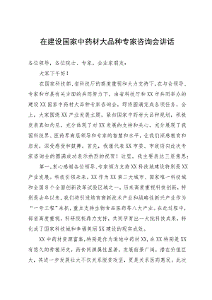 在建设国家中药材大品种专家咨询会讲话.docx