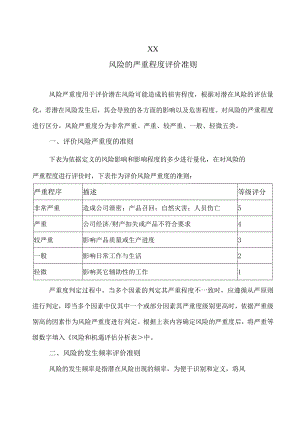 XX风险的严重程度评价准则(2023年).docx