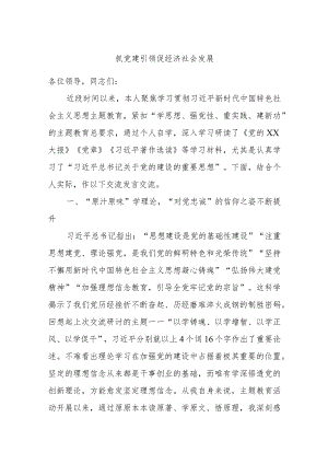 主题教育第二次交流发言材料：抓党建引领促经济社会发展.docx