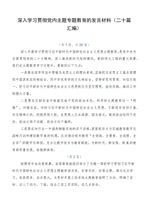 深入学习贯彻党内主题专题教育的发言材料（二十篇汇编）.docx