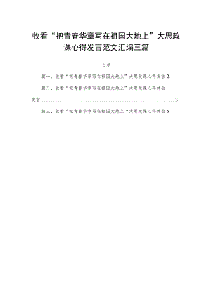 收看“把青春华章写在祖国大地上”大思政课心得发言范文汇编三篇.docx