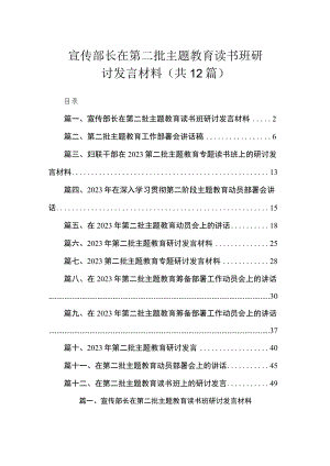 宣传部长在第二批主题教育读书班研讨发言材料（共12篇）.docx