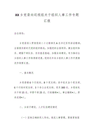 XX乡党委向巡视组关于组织人事工作专题汇报.docx