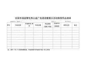 全国市场监管优秀公益广告遴选暨展示活动推荐作品清单.docx
