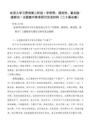在深入学习贯彻第二阶段“学思想、强党性、重实践、建新功”主题集中教育研讨交流材料（二十篇合集）.docx