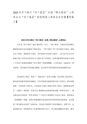2023年学习践行“四下基层”走稳“群众路线”心得体会与“四下基层”经验制度心得体会发言稿【两篇文】.docx