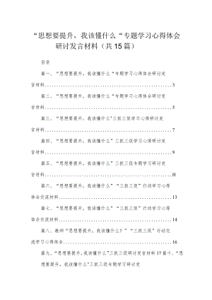 2023“思想要提升我该懂什么“专题学习心得体会研讨发言材料(精选15篇).docx