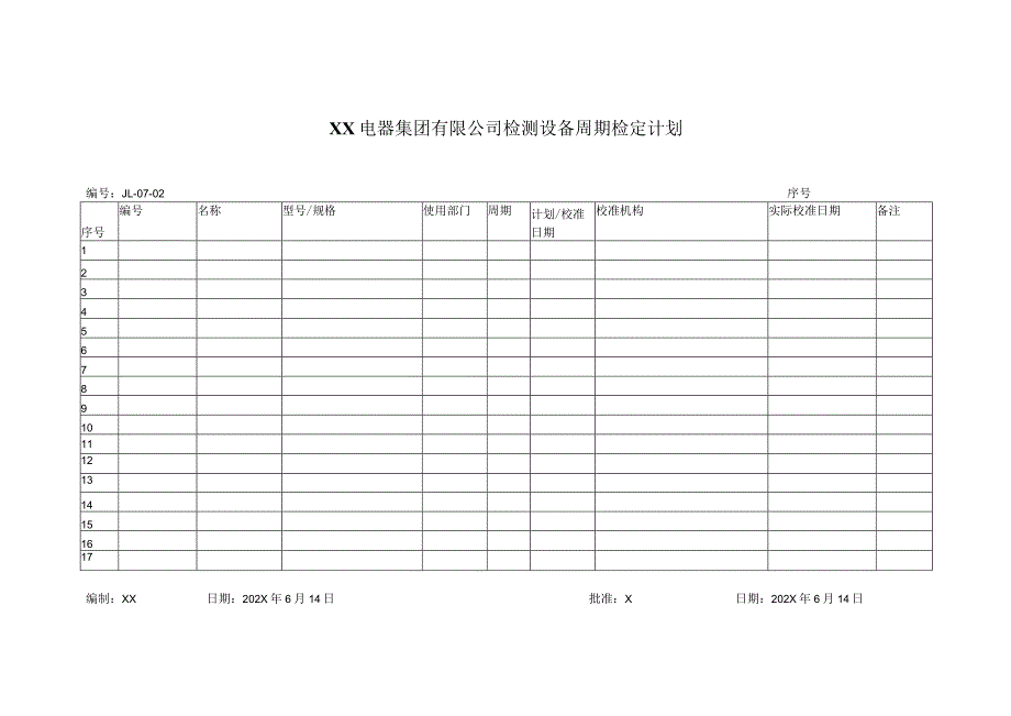 XX电器集团有限公司检测设备周期检定计划(2023年).docx_第1页