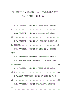 2023“思想要提升我该懂什么”专题学习心得交流研讨材料（共10篇）.docx