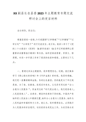 XX副县长在县委2023年主题教育专题交流研讨会上的发言材料.docx