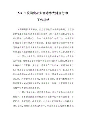 XX市校园食品安全隐患大排查行动工作总结.docx