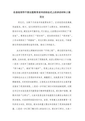 在县级领导干部主题教育读书班结业式上的讲话材料2篇范文.docx