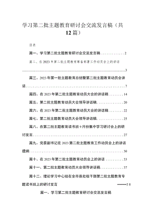 2023学习第二批主题教育研讨会交流发言稿范文精选(12篇).docx