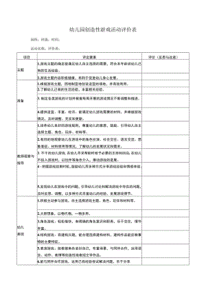 幼儿园创造性游戏活动评价表.docx