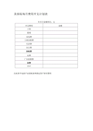 美容院每月费用开支计划表.docx