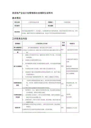 某房地产企业计划管理部总经理职位说明书.docx