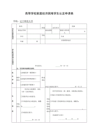 高等学校家庭经济困难学生认定申请表.docx