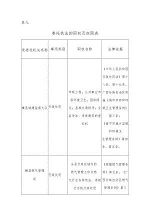 表九委托执法的职权及权限表.docx