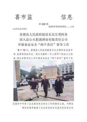 喜德县人民政府副县长比尔莫阿各深入火把就业进行食品安全”两个责任“督导.docx