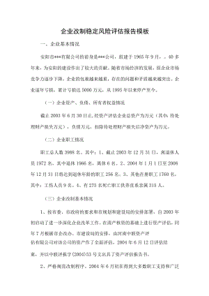 企业改制稳定风险评估报告模板.docx