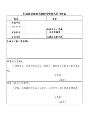 职业技能竞赛决赛阶段参赛人员报审表.docx