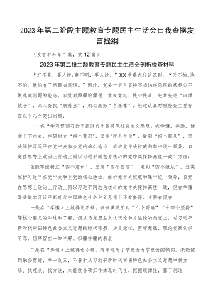 2023年第二阶段主题教育专题民主生活会自我查摆发言提纲.docx