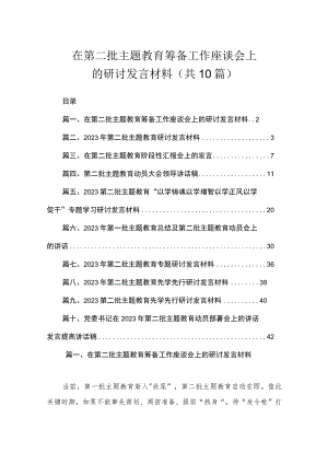 在第二批主题教育筹备工作座谈会上的研讨发言材料（共10篇）.docx