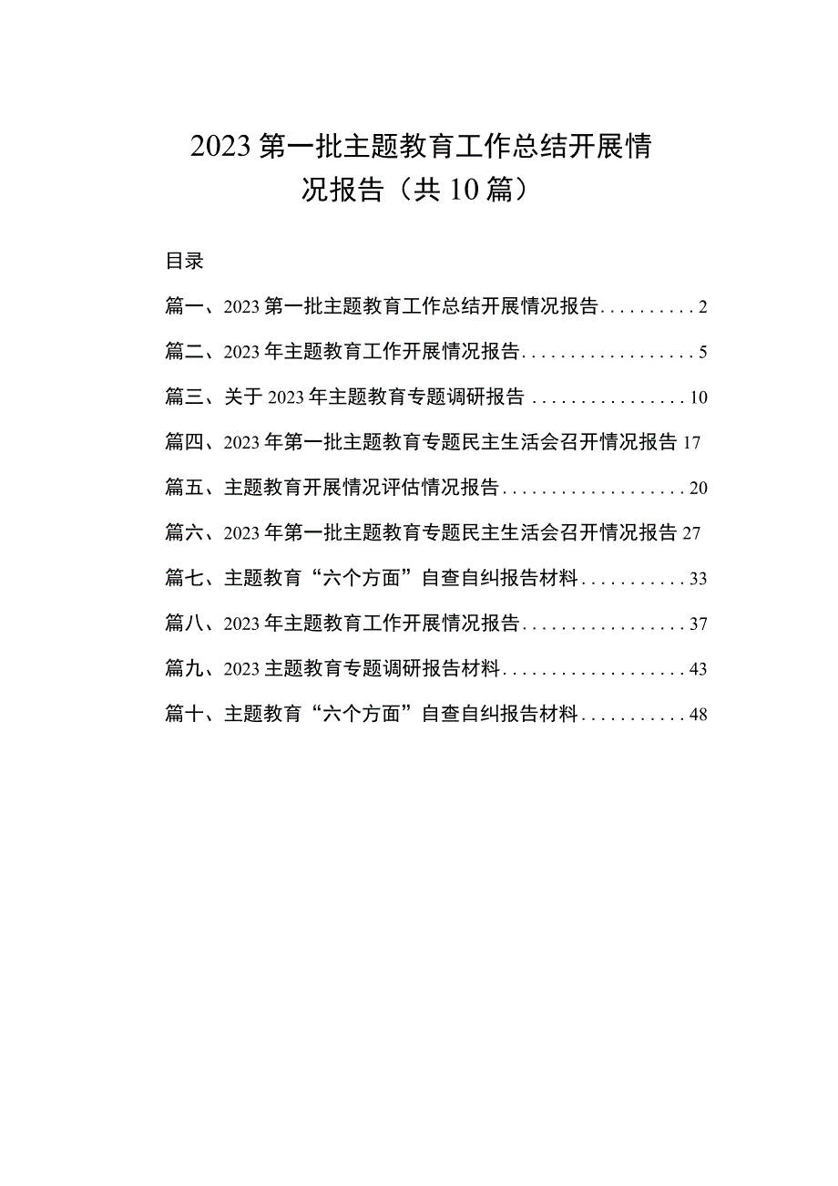 2023第一批主题教育工作总结开展情况报告(共10篇).docx_第1页