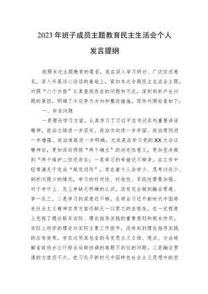 2023年班子成员主题教育民主生活会个人发言提纲（ 5篇）.docx