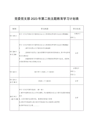 党委党支部2023年第二批主题教育学习计划表（学思想、强党性、重实践、建新功）.docx