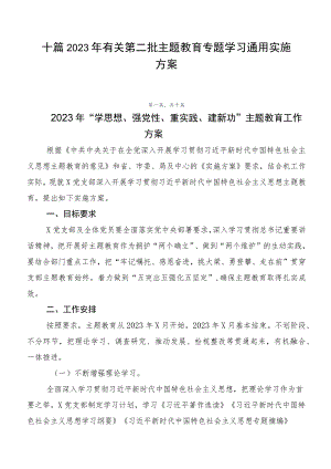 十篇2023年有关第二批主题教育专题学习通用实施方案.docx