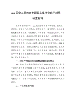 XX国企主题教育专题民主生活会班子对照检查材料.docx