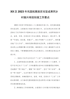 XX区2023年巩固拓展脱贫攻坚成果同乡村振兴有效衔接工作要点.docx