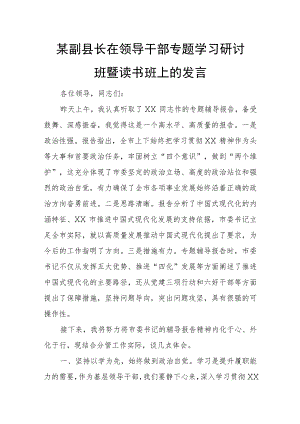 某副县长在领导干部专题学习研讨班暨读书班上的发言.docx