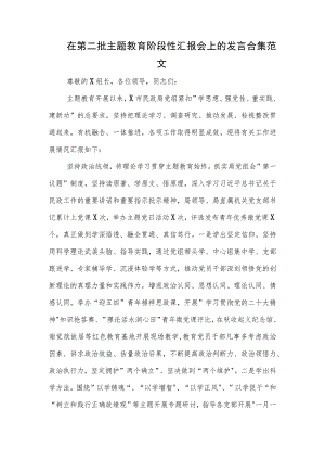 在第二批主题教育阶段性汇报会上的发言合集范文.docx
