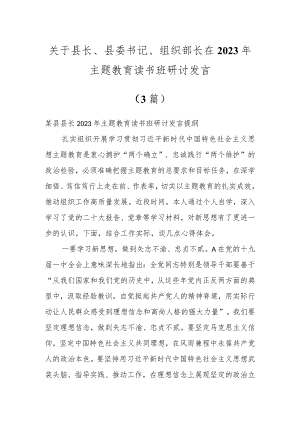 关于县长、县委书记、组织部长在2023年主题教育读书班研讨发言（3篇）.docx